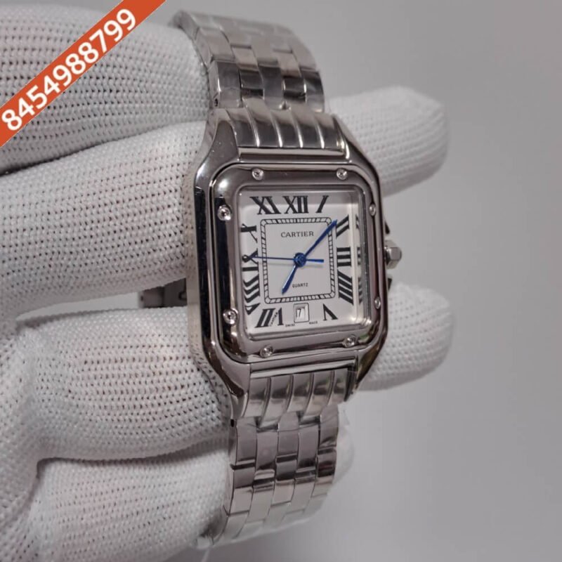 Cartier Santos Silver Stainless Steel Strap White Dial Swiss Watch - Image 3