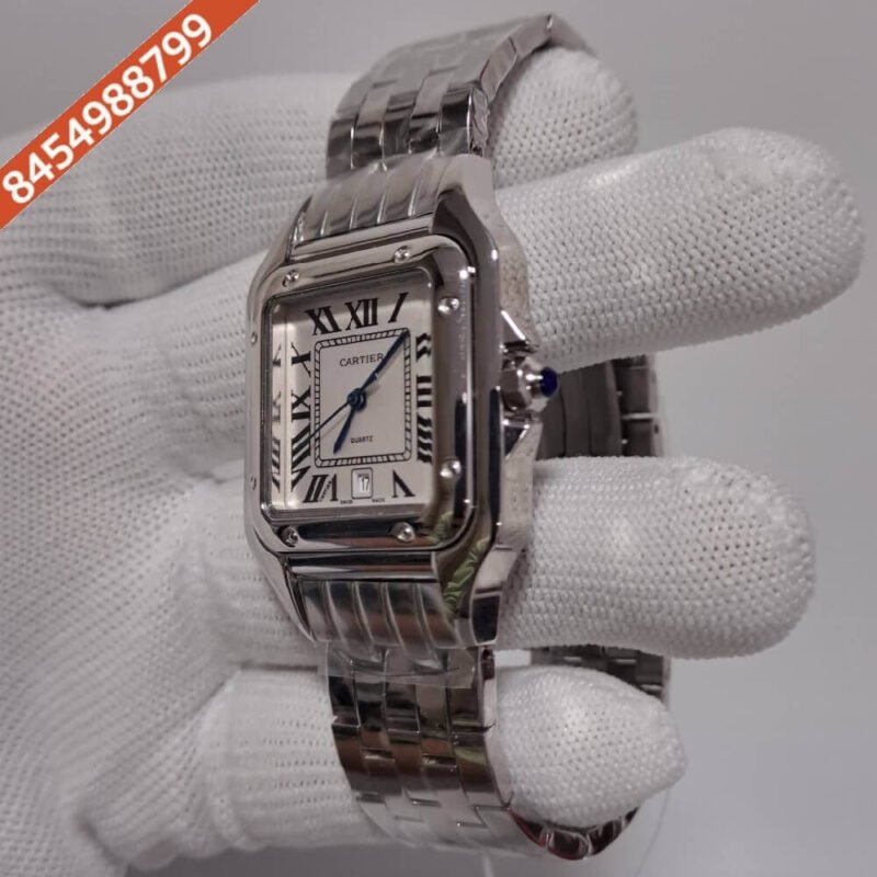 Cartier Santos Silver Stainless Steel Strap White Dial Swiss Watch - Image 2
