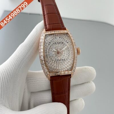 Frank Muller CASABLANCA Rose Gold White Diamond Dial Brown Leather Strap Swiss Automatic Watch