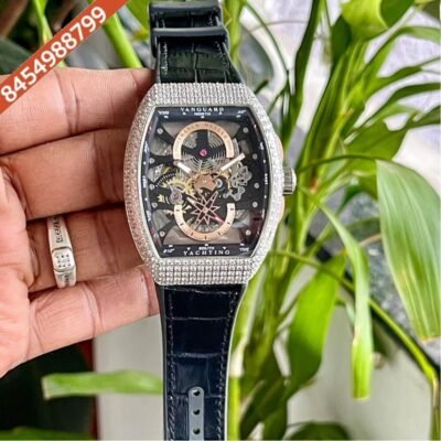 Franck Muller Vanguard Yachting Skeleton Dial Black Leather Strap Swiss Automatic Watch