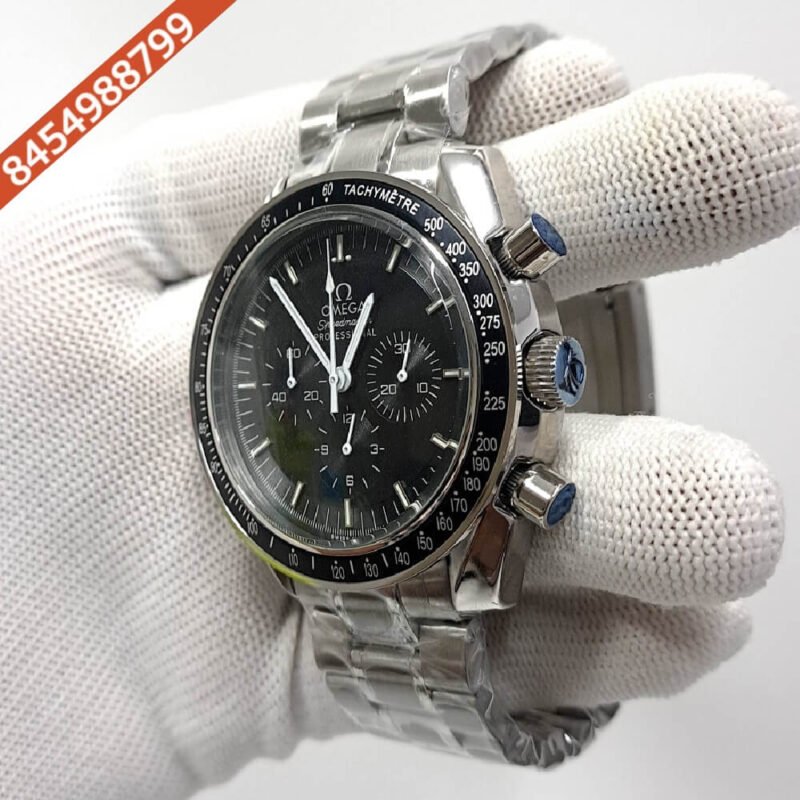 Omega Speedmaster Steel Black Dial Stainless Steel Strap Swiss Watch - Image 3
