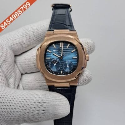 Patek Philippe Aquanaut Blue Dial Blue Leather Strap Swiss Automatic Watch
