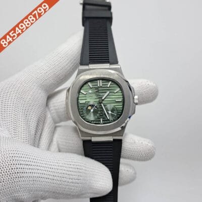 Patek Philippe Aquanaut Green Dial Black Rubber Strap Swiss Automatic Watch