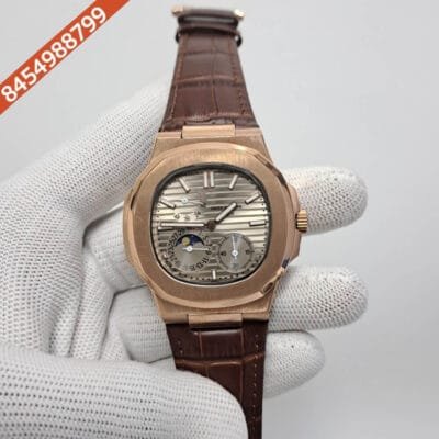 Patek Philippe Aquanaut Grey Dial Brown Leather Strap Swiss Automatic Watch