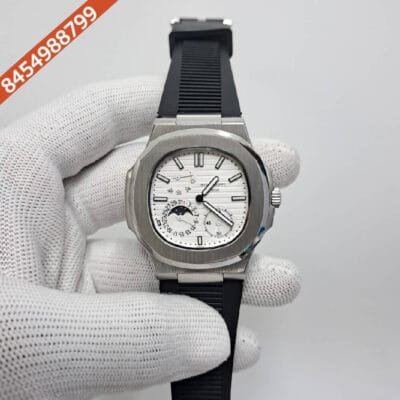 Patek Philippe Aquanaut White Dial Black Rubber Strap Swiss Automatic Watch