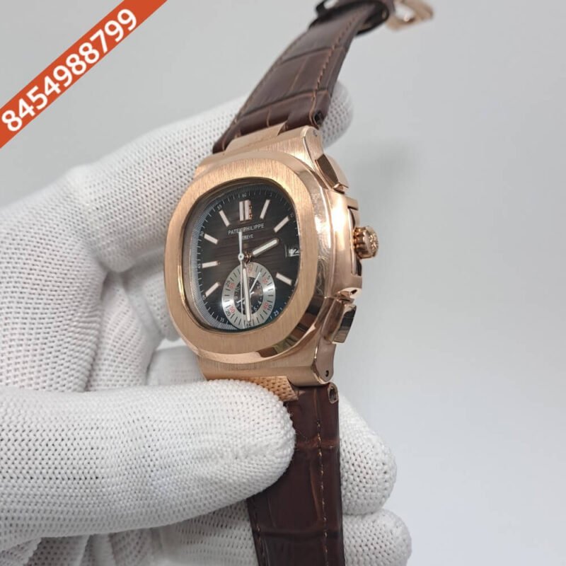 Patek Philippe Nautilus Annual Calendar Moon Phase Brown Leather Strap Swiss Automatic Watch - Image 3