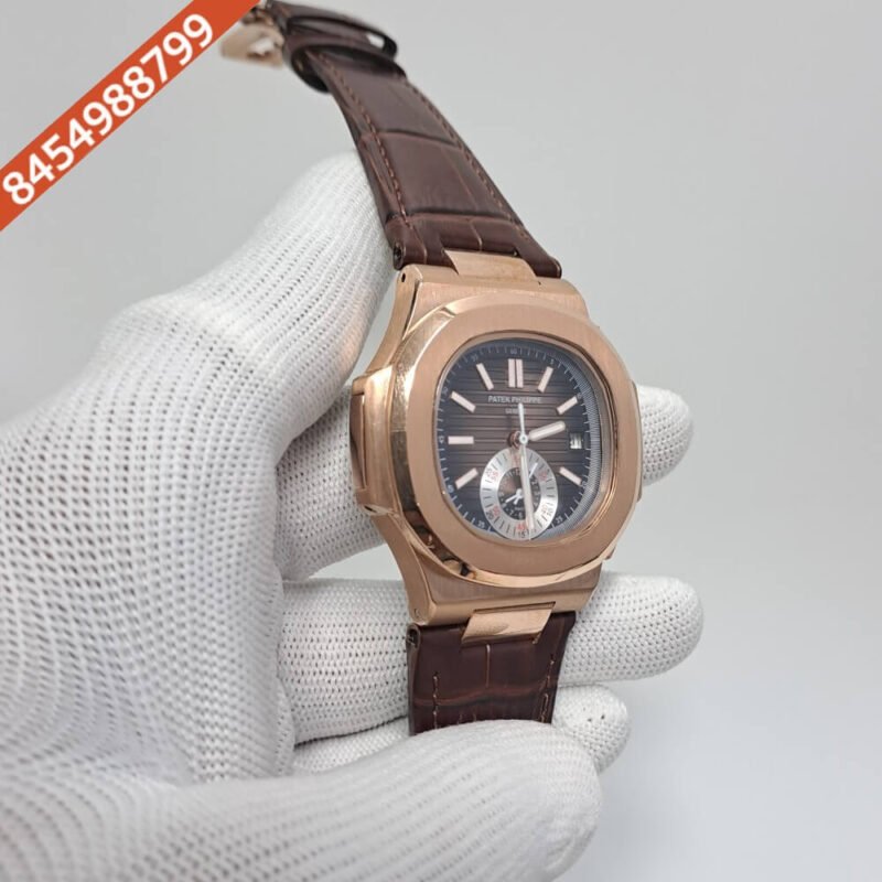 Patek Philippe Nautilus Annual Calendar Moon Phase Brown Leather Strap Swiss Automatic Watch - Image 2