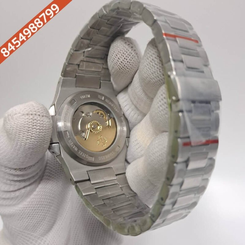 Patek Philippe Nautilus Silver Green White Emerald Swiss Automatic Watch - Image 4
