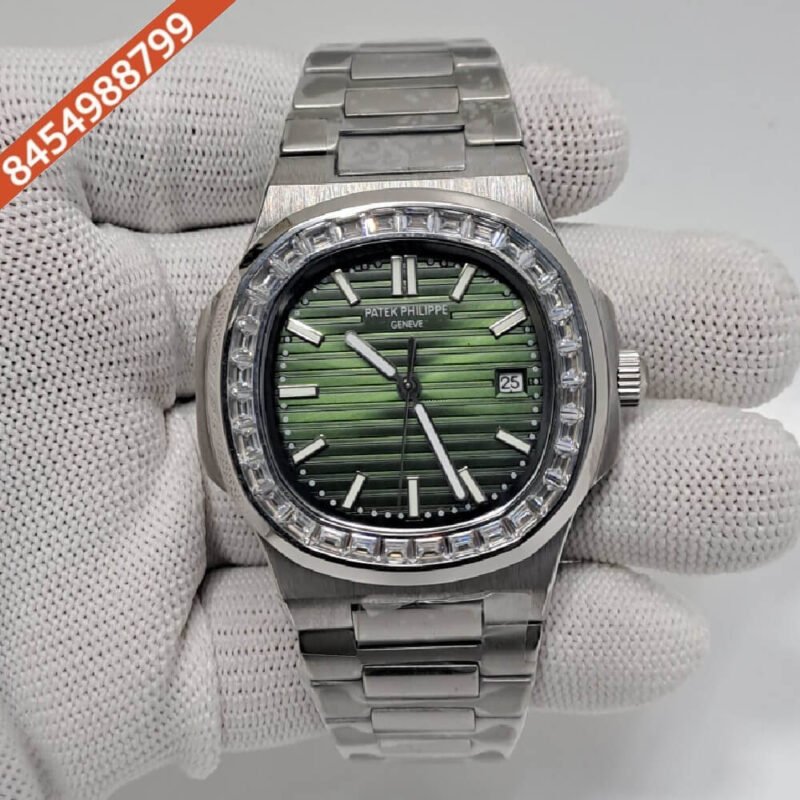 Patek Philippe Nautilus Silver Green White Emerald Swiss Automatic Watch