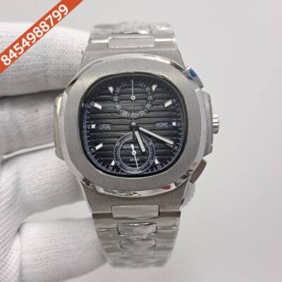 Patek Philippe Nautilus Travel Time Silver Black Dial Swiss Watch