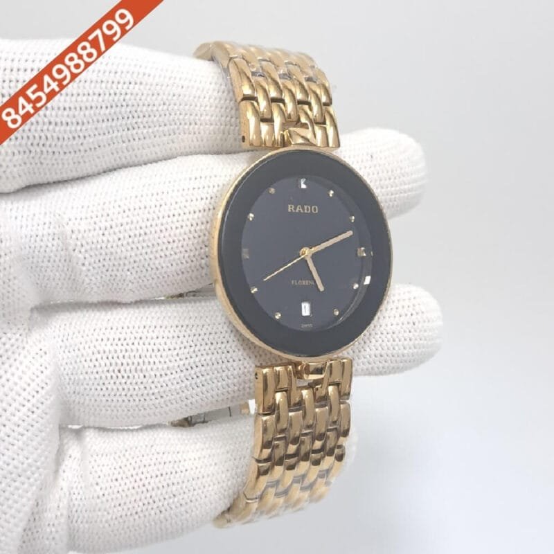 Rado Florence Black Dial Polished Gold Strap Swiss Watch - Image 2