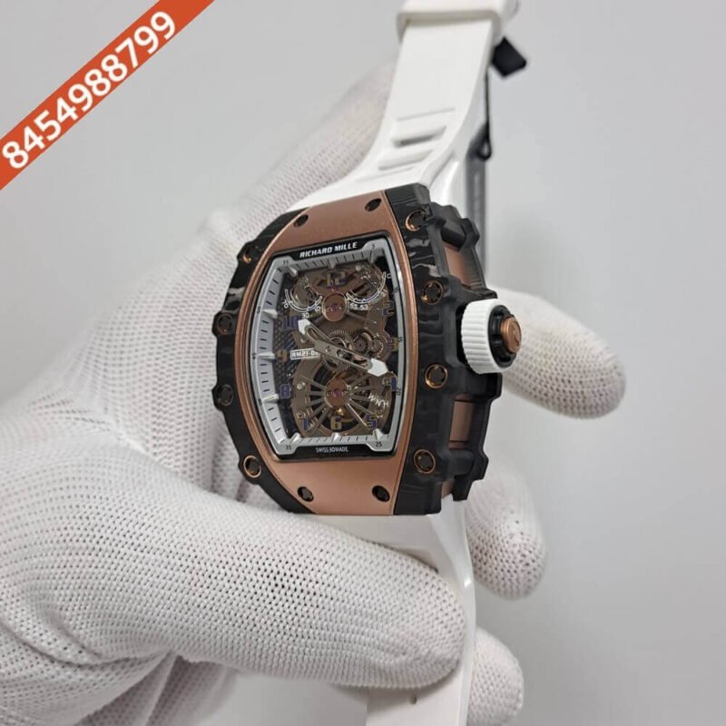 Richard Mille RM21-02 Tourbillion Aerodyne Skeleton Dial White Rubber Strap Swiss Automatic Watch - Image 3