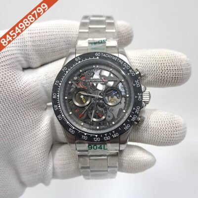 Rolex Artisans de Geneve Daytona Montoya Silver Black Skeleton Dial Swiss Automatic Watch