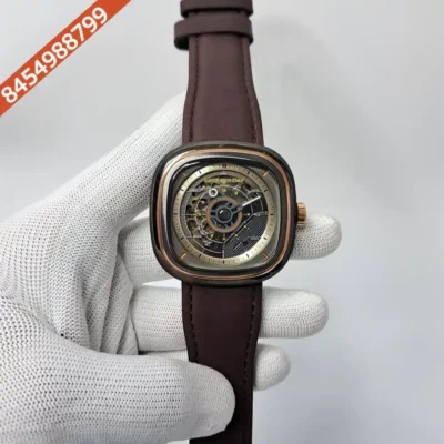 Seven Friday T2-02 Limited Edition Skeleton Dial Brown Leather Strap Swiss Automatic Watch