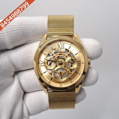 Guess Full Gold Skelton Dial Swiss Watch
