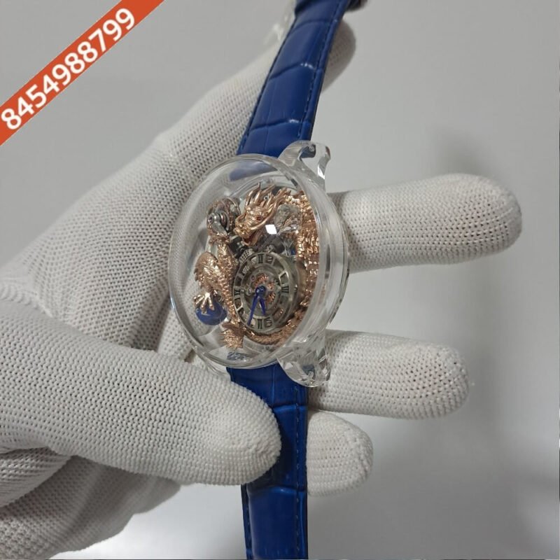 Jacob & Co Dragon Rose Gold Blue leather Strap Swiss Watch - Image 3