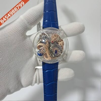 Jacob & Co Dragon Rose Gold Blue leather Strap Swiss Watch