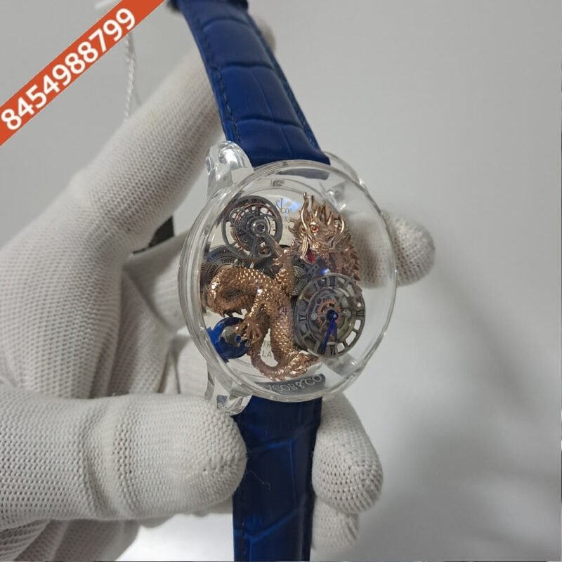 Jacob & Co Dragon Rose Gold Blue leather Strap Swiss Watch - Image 2