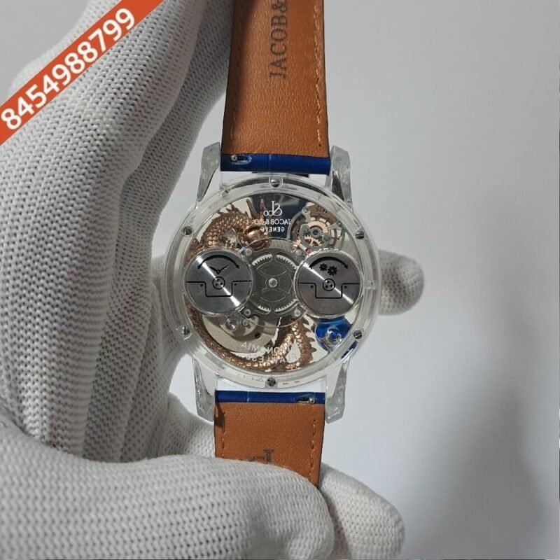 Jacob & Co Dragon Rose Gold Blue leather Strap Swiss Watch - Image 4