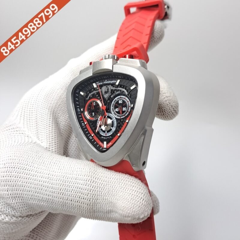 Lamborghini Spyder Chronograph Grey Red Strap Limited Edition Swiss Watch - Image 3