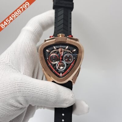 Lamborghini Spyder Chronograph Rose Gold Black Strap Limited Edition Swiss Watch