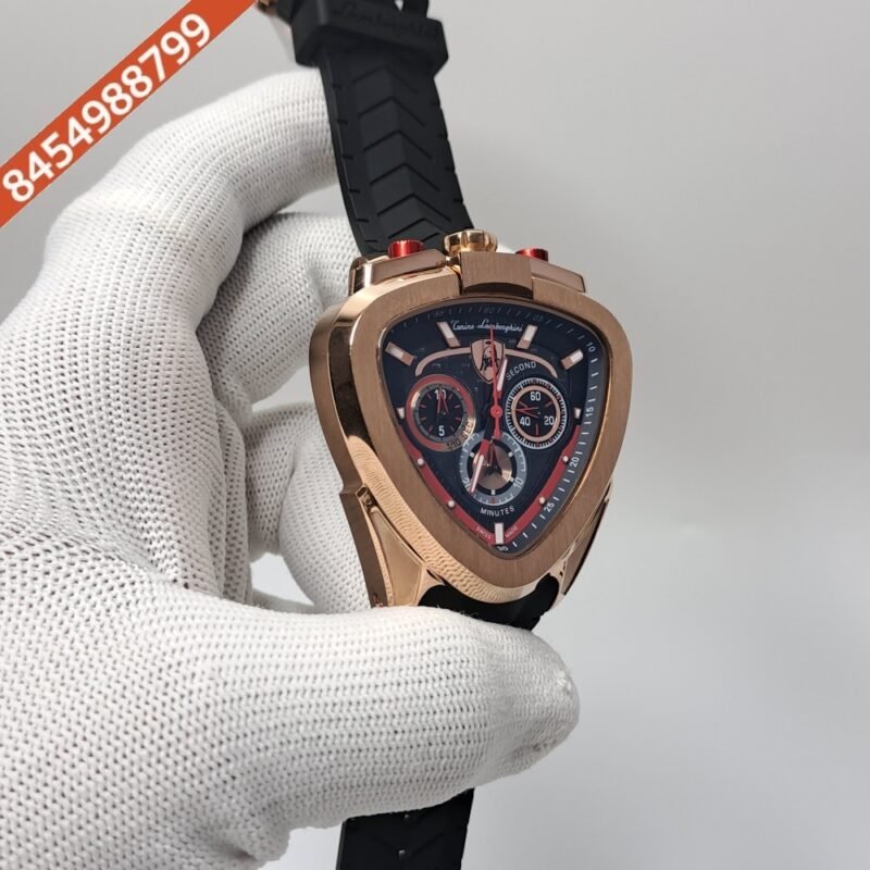 Lamborghini Spyder Chronograph Rose Gold Black Strap Limited Edition Swiss Watch - Image 2