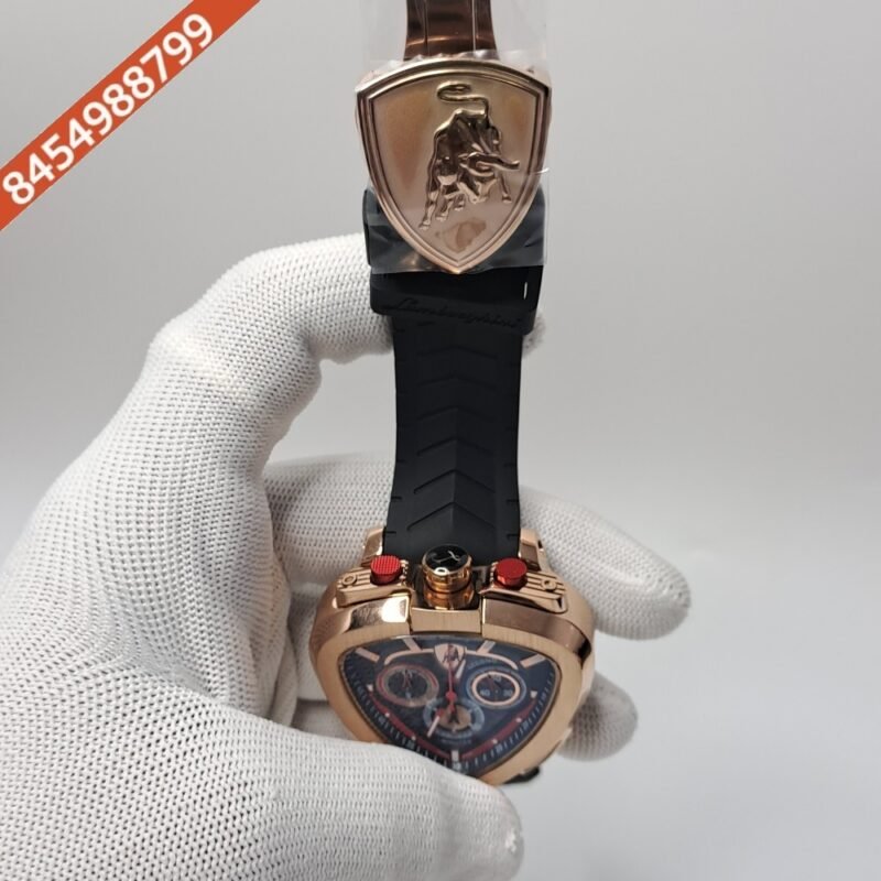 Lamborghini Spyder Chronograph Rose Gold Black Strap Limited Edition Swiss Watch - Image 5
