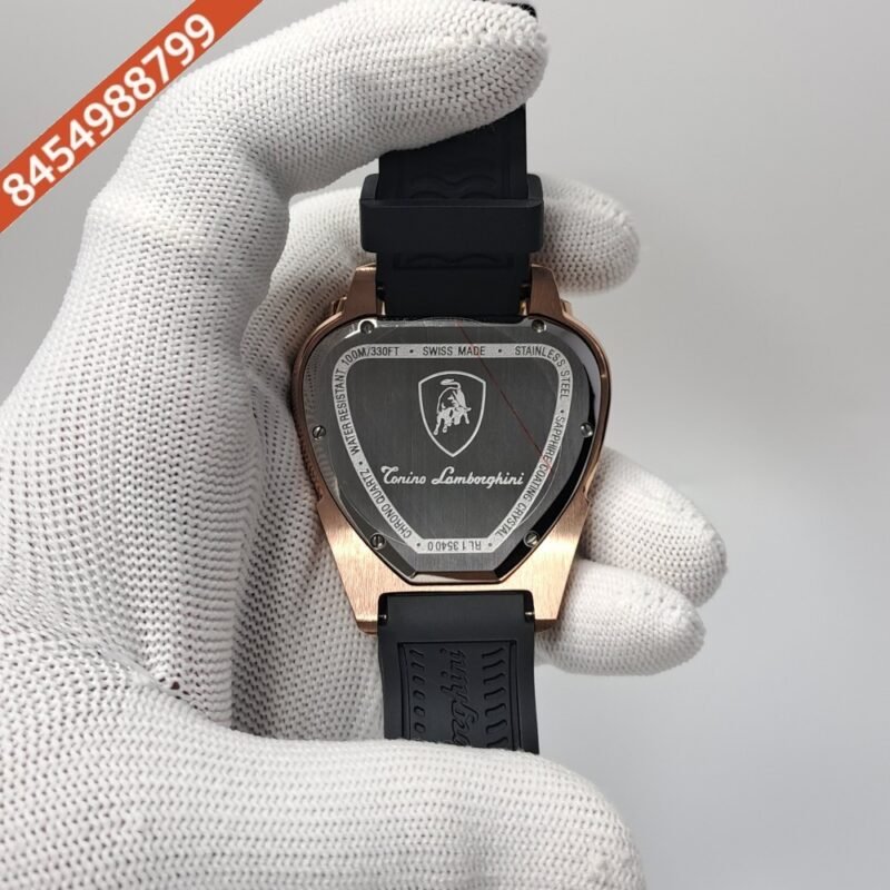 Lamborghini Spyder Chronograph Rose Gold Black Strap Limited Edition Swiss Watch - Image 4