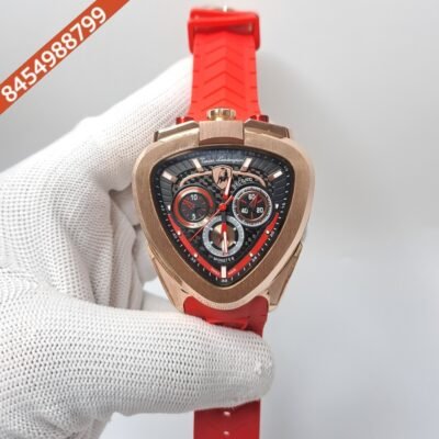 Lamborghini Spyder Chronograph Rose Gold Red Strap Limited Edition Swiss Watch