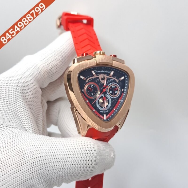 Lamborghini Spyder Chronograph Rose Gold Red Strap Limited Edition Swiss Watch - Image 3