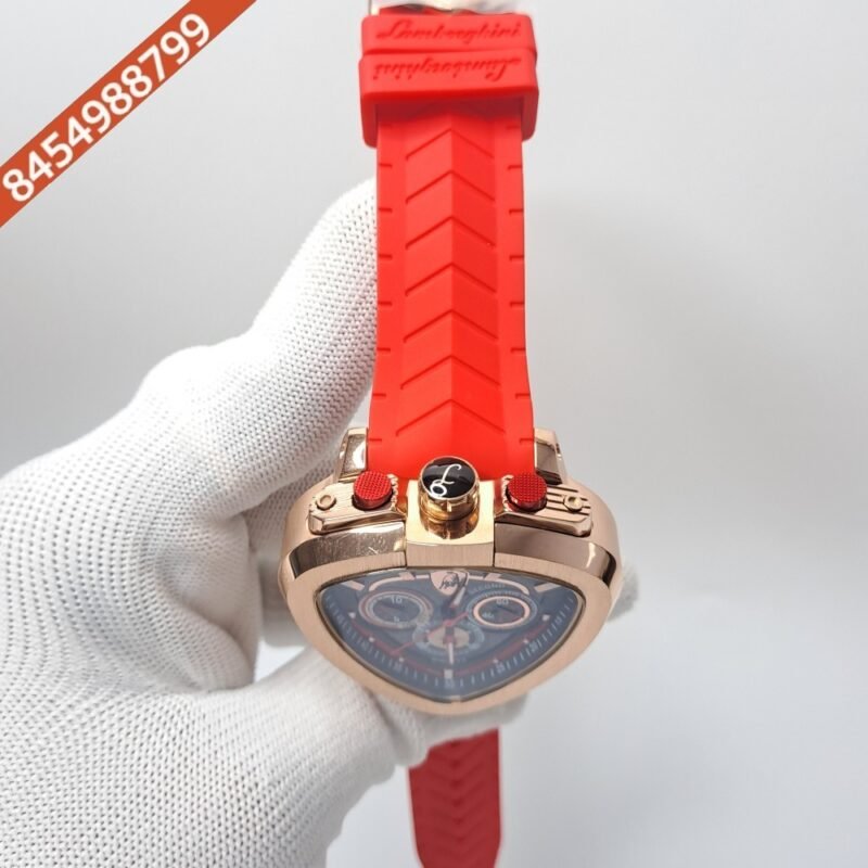 Lamborghini Spyder Chronograph Rose Gold Red Strap Limited Edition Swiss Watch - Image 6