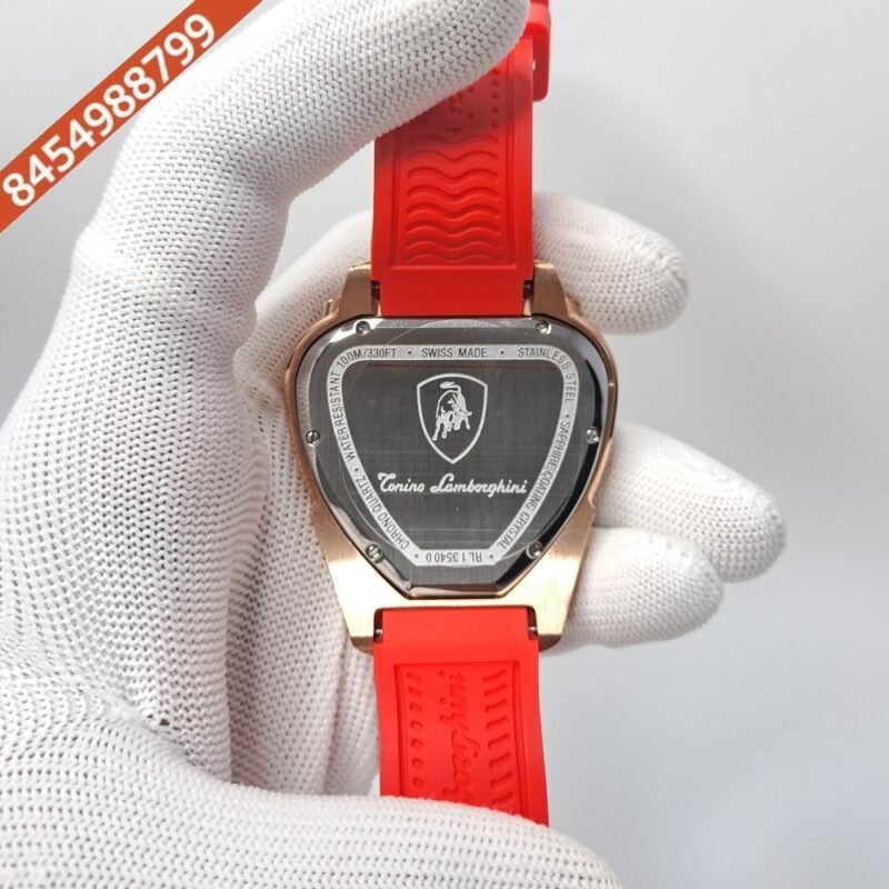 Lamborghini Spyder Chronograph Rose Gold Red Strap Limited Edition Swiss Watch - Image 5