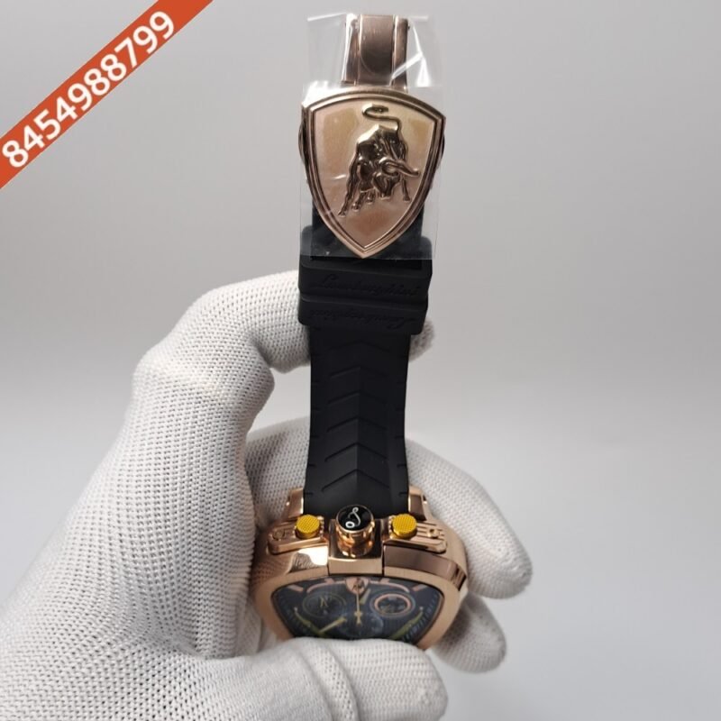 Lamborghini Spyder Chronograph Rose Gold Yellow Marker Black Strap Limited Edition Swiss Watch - Image 5