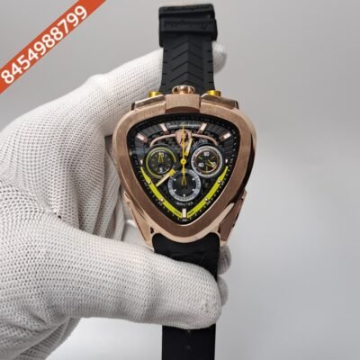 Lamborghini Spyder Chronograph Rose Gold Yellow Marker Black Strap Limited Edition Swiss Watch