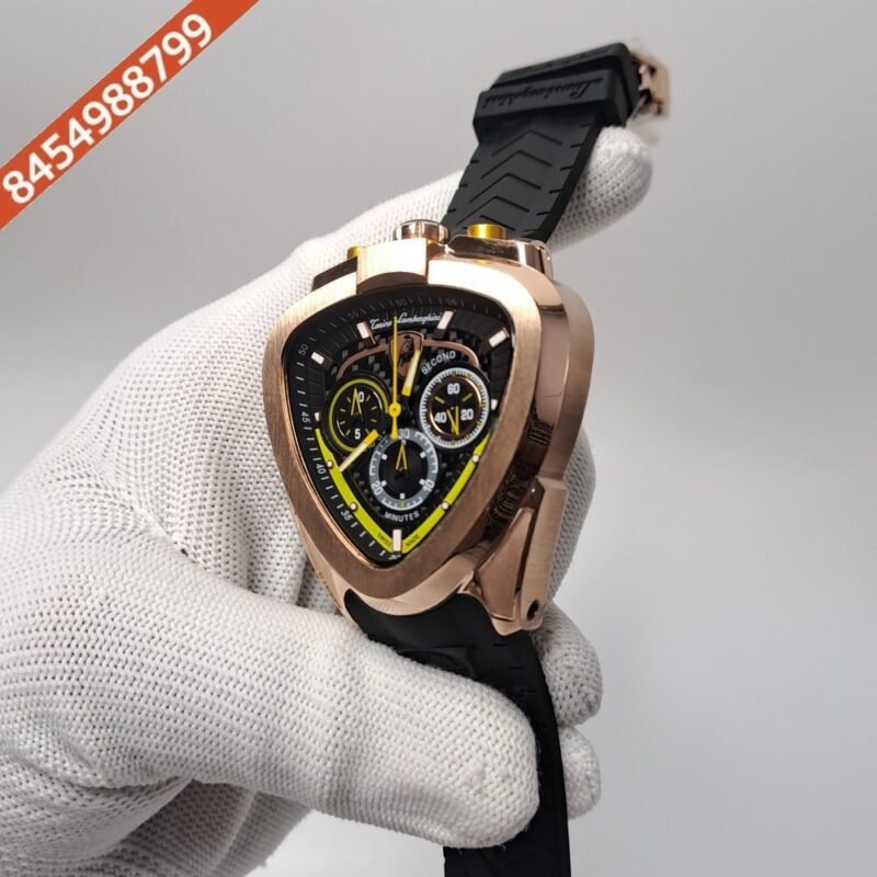 Lamborghini Spyder Chronograph Rose Gold Yellow Marker Black Strap Limited Edition Swiss Watch - Image 3