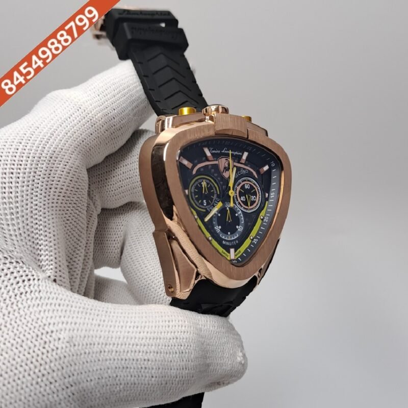 Lamborghini Spyder Chronograph Rose Gold Yellow Marker Black Strap Limited Edition Swiss Watch - Image 2