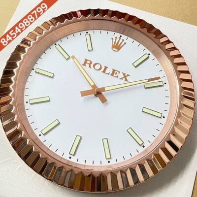 Rolex White Dial Polished Rose Gold Wall Clock