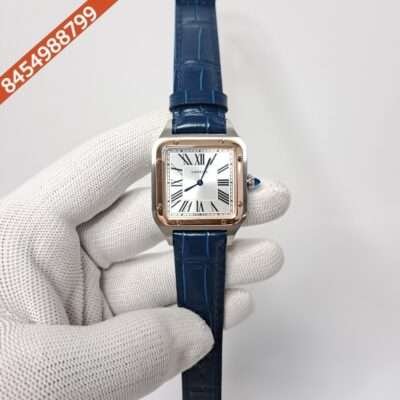 Cartier Santos Dumont Small White Dial Blue Leather Strap Swiss Watch