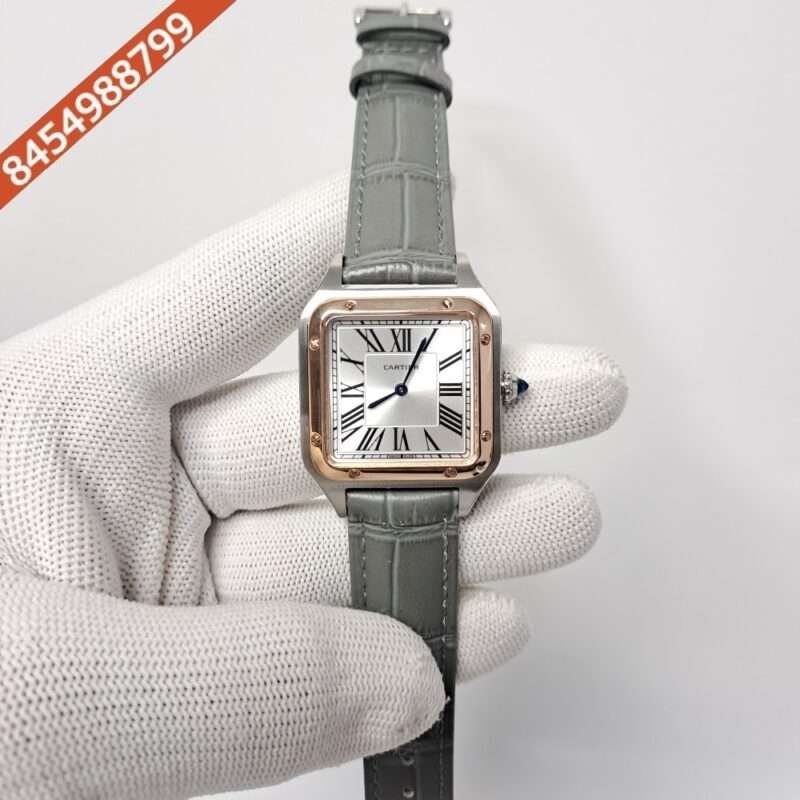 Cartier Santos Dumont Small White Dial Grey Leather Strap Swiss Watch