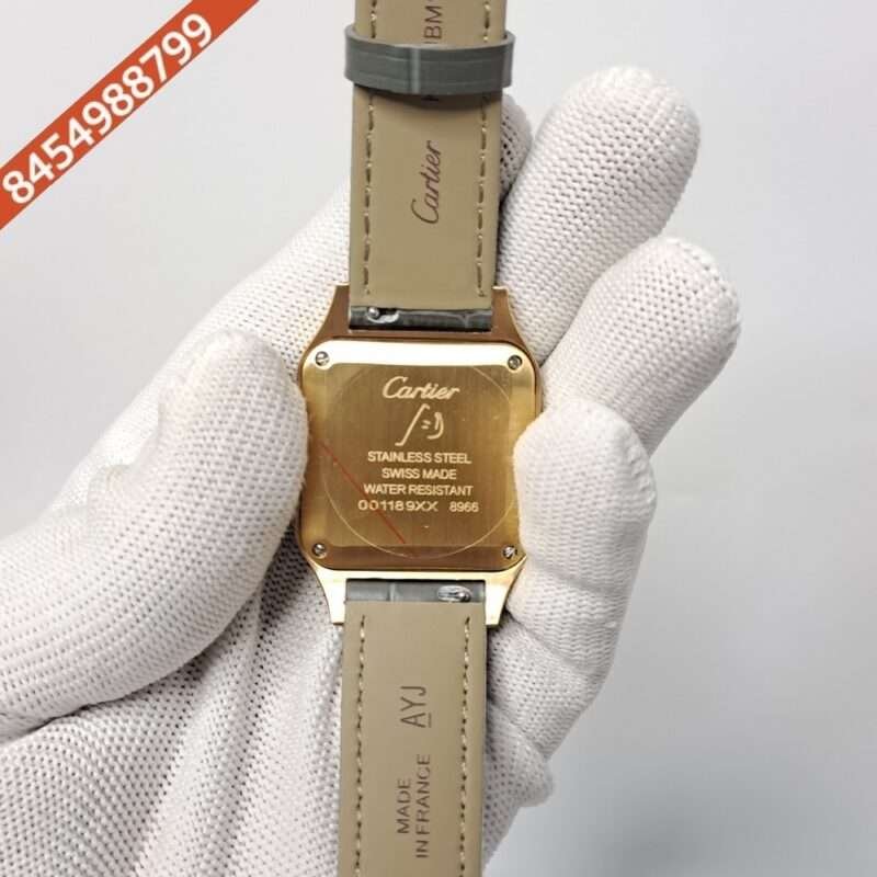 Cartier Santos Dumont Small White Dial Grey Leather Strap Swiss Watch - Image 4