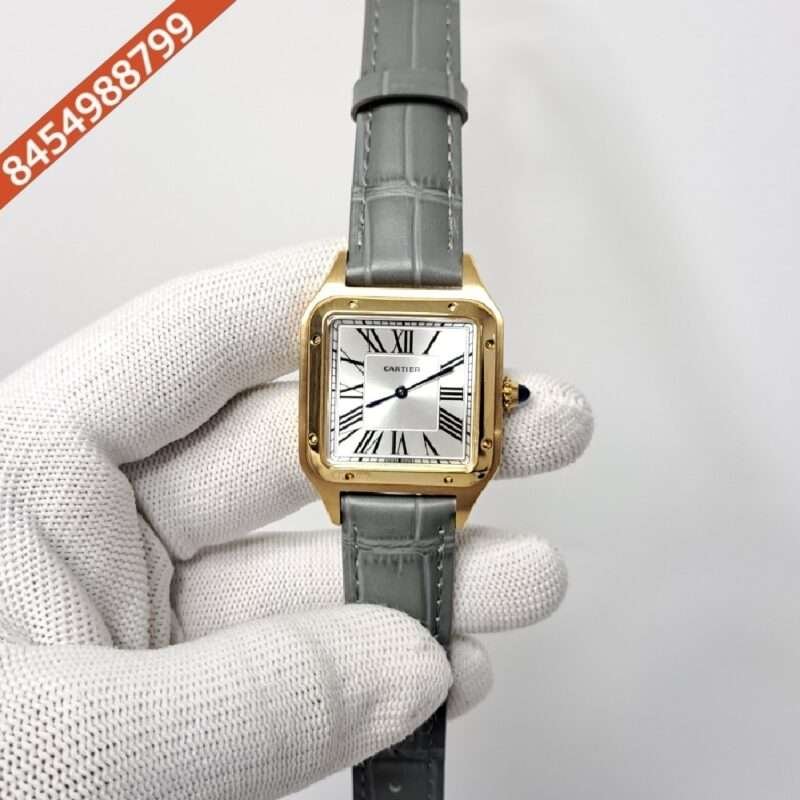 Cartier Santos Dumont Small White Dial Grey Leather Strap Swiss Watch