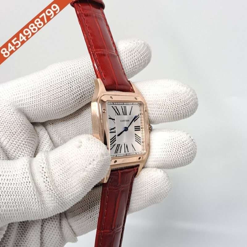 Cartier Santos Dumont Small White Dial Red Leather Strap Swiss Watch - Image 2