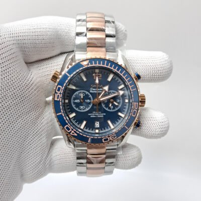 Omega Seamaster Planet Ocean Chronograph Blue Dial Dual Tone Swiss Watch