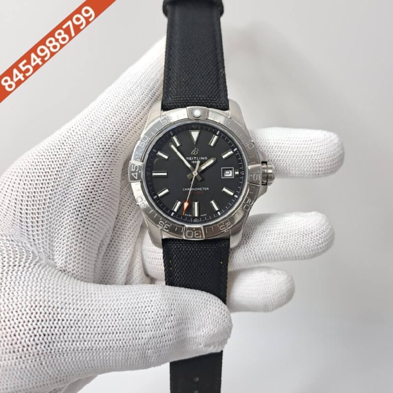 Breitling Chronometer Avenger Black Dial Black Nylon Strap Automatic Watch