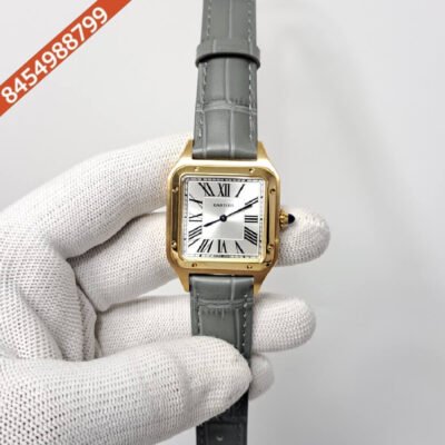 Cartier Santos Dumont Small White Dial Grey Leather Strap Swiss Watch