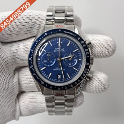 Omega Speedmaster Blue Dial Silver Stainless Steel Strap Swiss Watch