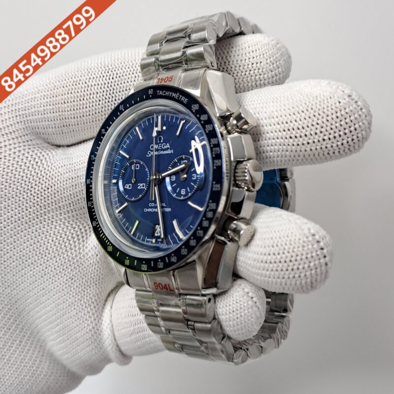 Omega Speedmaster Blue Dial Silver Stainless Steel Strap Swiss Watch - Image 3