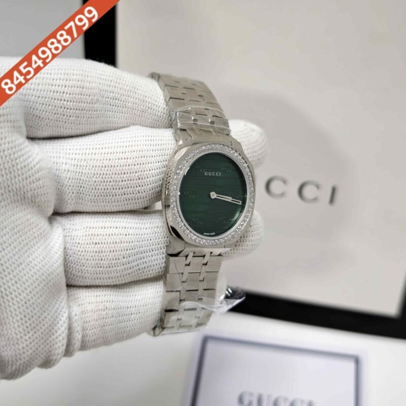 Gucci 25H Green Diamond Bazel Stainless Steel Swiss Watch - Image 3