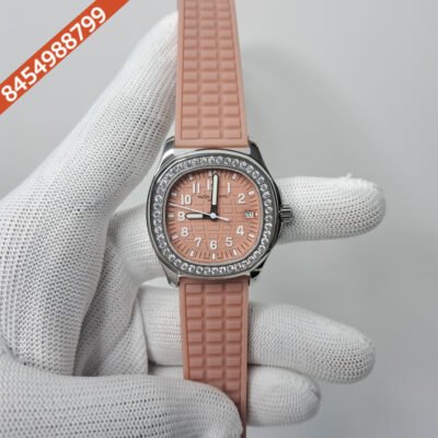 Patek Philippe Nautilus Diamond Bezel Brown Dial Rubber Strap Swiss Watch