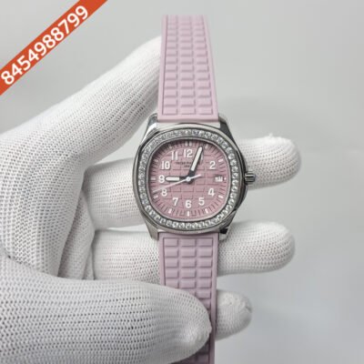 Patek Philippe Nautilus Diamond Bezel Violet Dial Rubber Strap Swiss Watch
